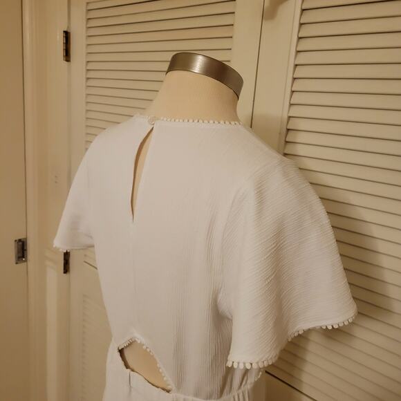 White Fit and Flare Dress Peekaboo Back Joie Women’s Large Short Sleeve - Picture 5 of 7